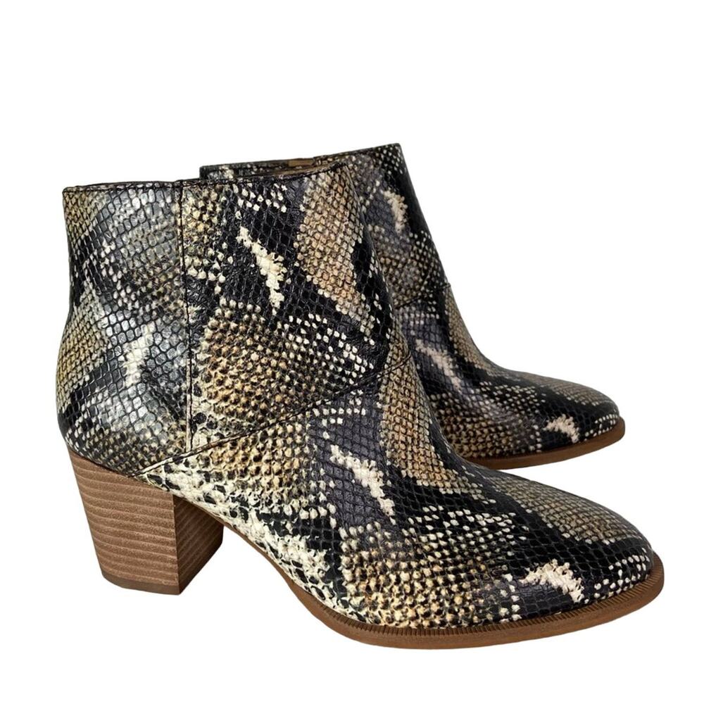 New Madewell The Rosie Ankle Boots Snakeskin Print Heeled Western Bootie 6.5